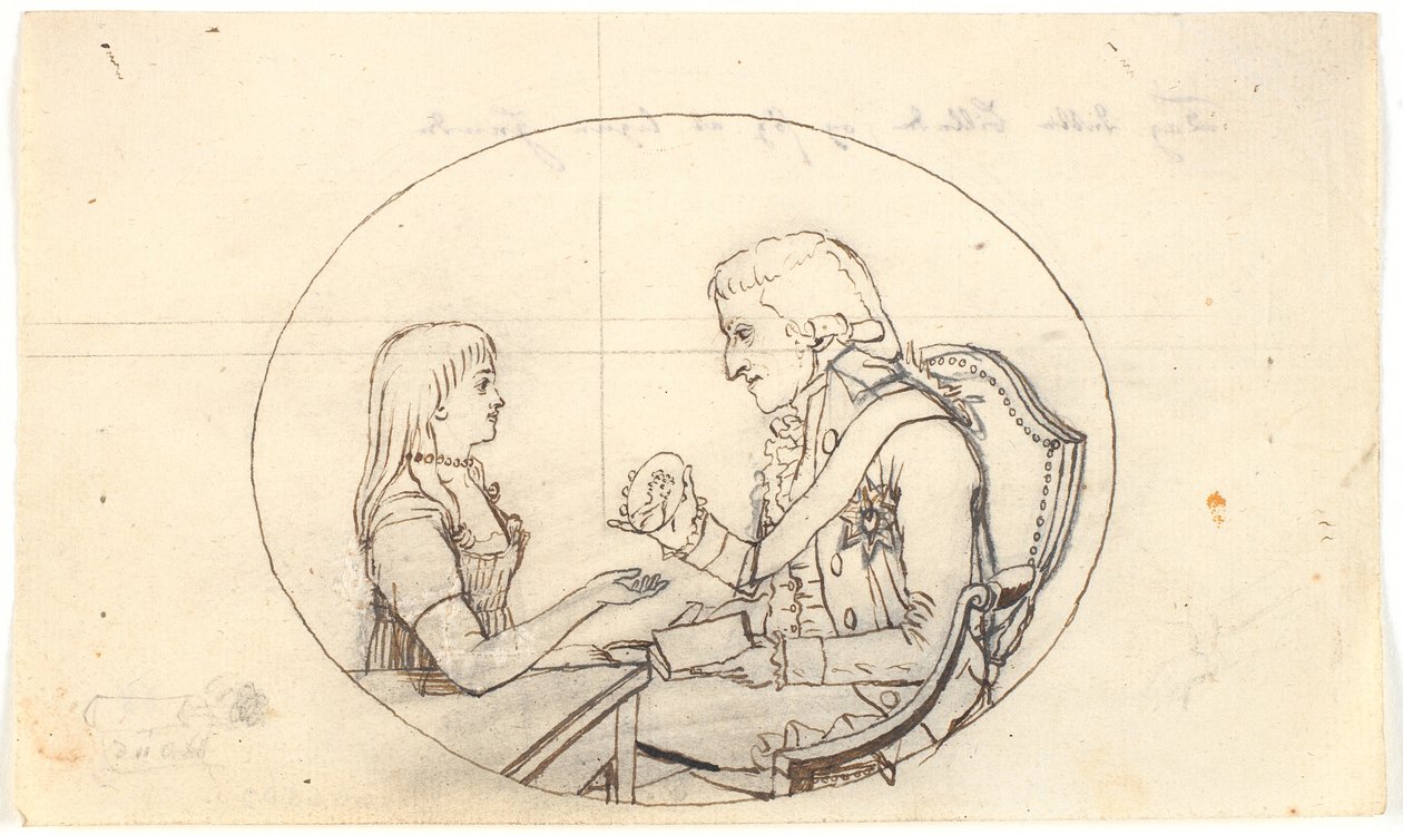 Il principe ereditario Federico con il principe ereditario (Chr. VIII) mostra un ritratto della defunta principessa ereditaria Sofie Frederikke da Gerhard Ludvig Lahde