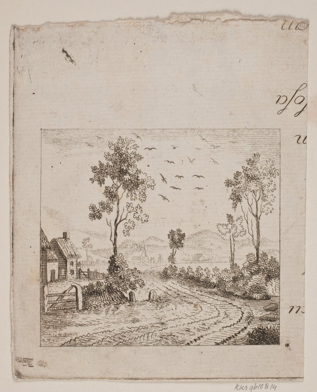 Paesaggio con casa vicino a una strada con albero e uccelli in volo da Gerhard Ludvig Lahde