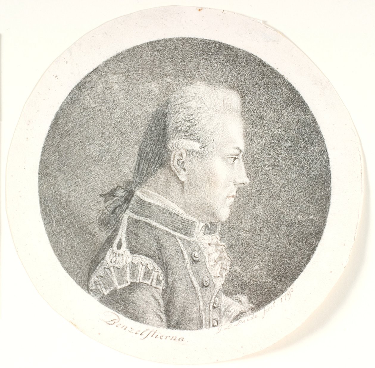 Ritratto di Lars Benzelstjerne, ufficiale di marina svedese (1759-1808). Mezzobusto. Profilo a destra da Gerhard Ludvig Lahde