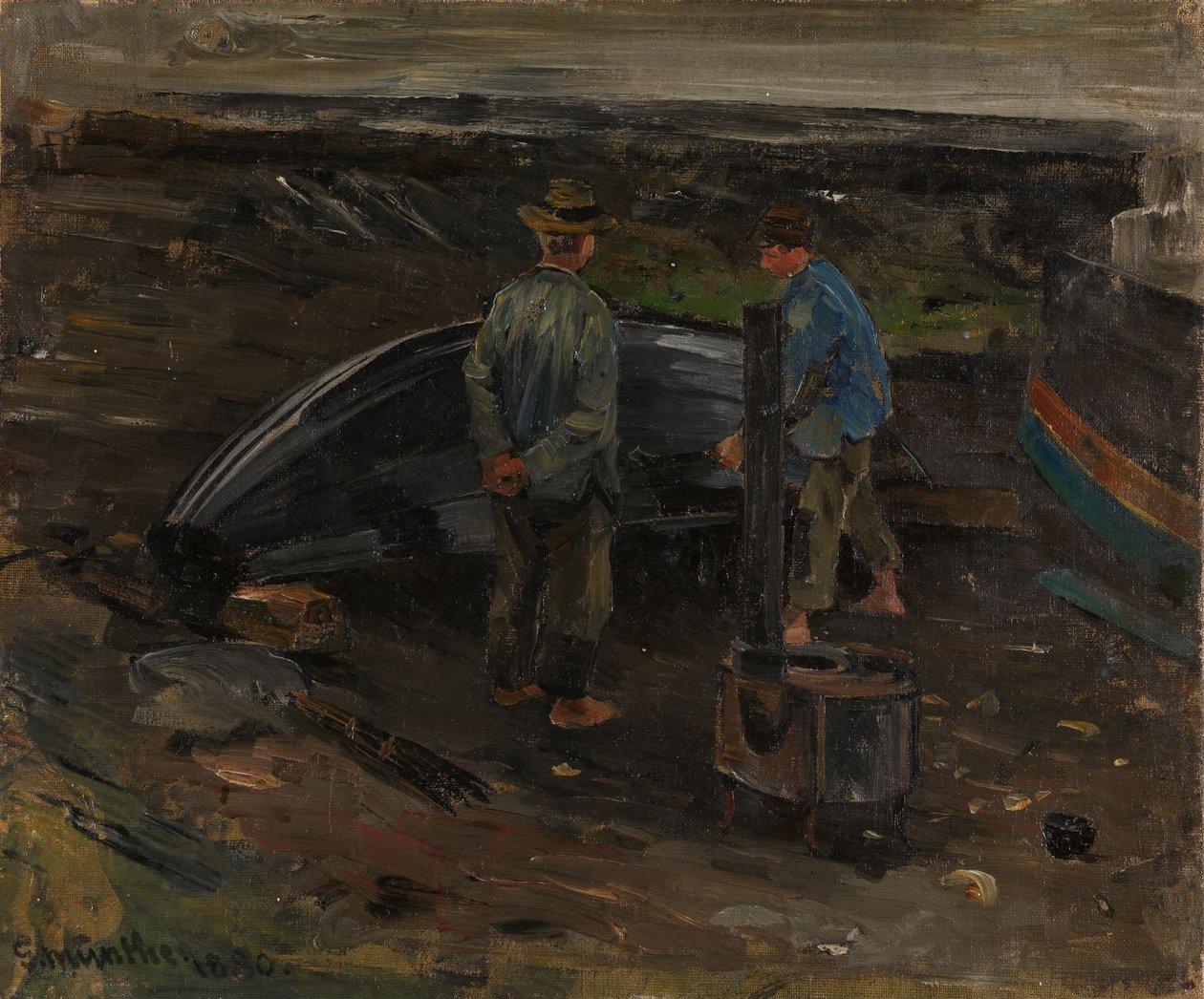 Ragazzi che catramano una barca, Nevlunghavn da Gerhard Munthe