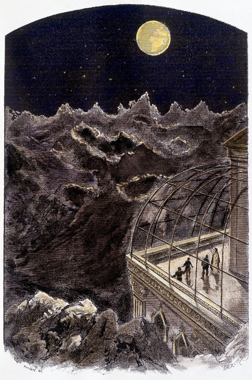 Persone sulla Luna che osservano la Terra - illustrazione di Gerlier, in "Un mondo sconosciuto: 2 anni sulla luna" di Pierre de Sélènes, ed. Flammarion da Gerlier Gerlier