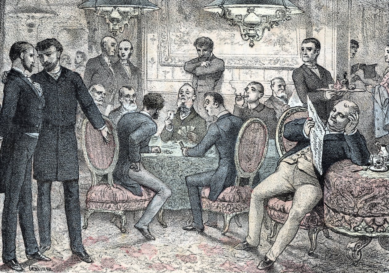 Società e vita sociale: club maschile di giochi e scommesse incisione da 