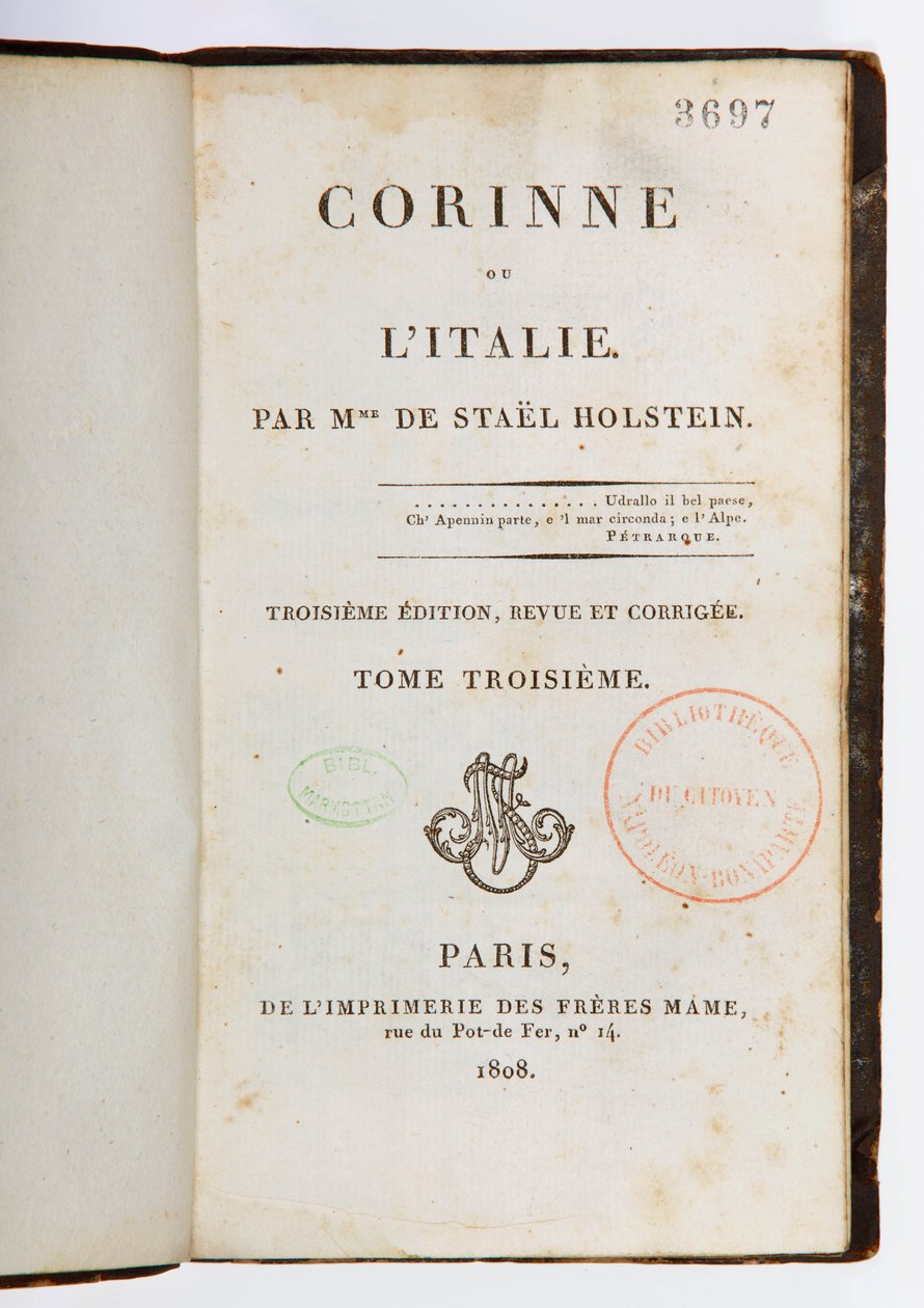 Pagina del titolo di Corinne ou l