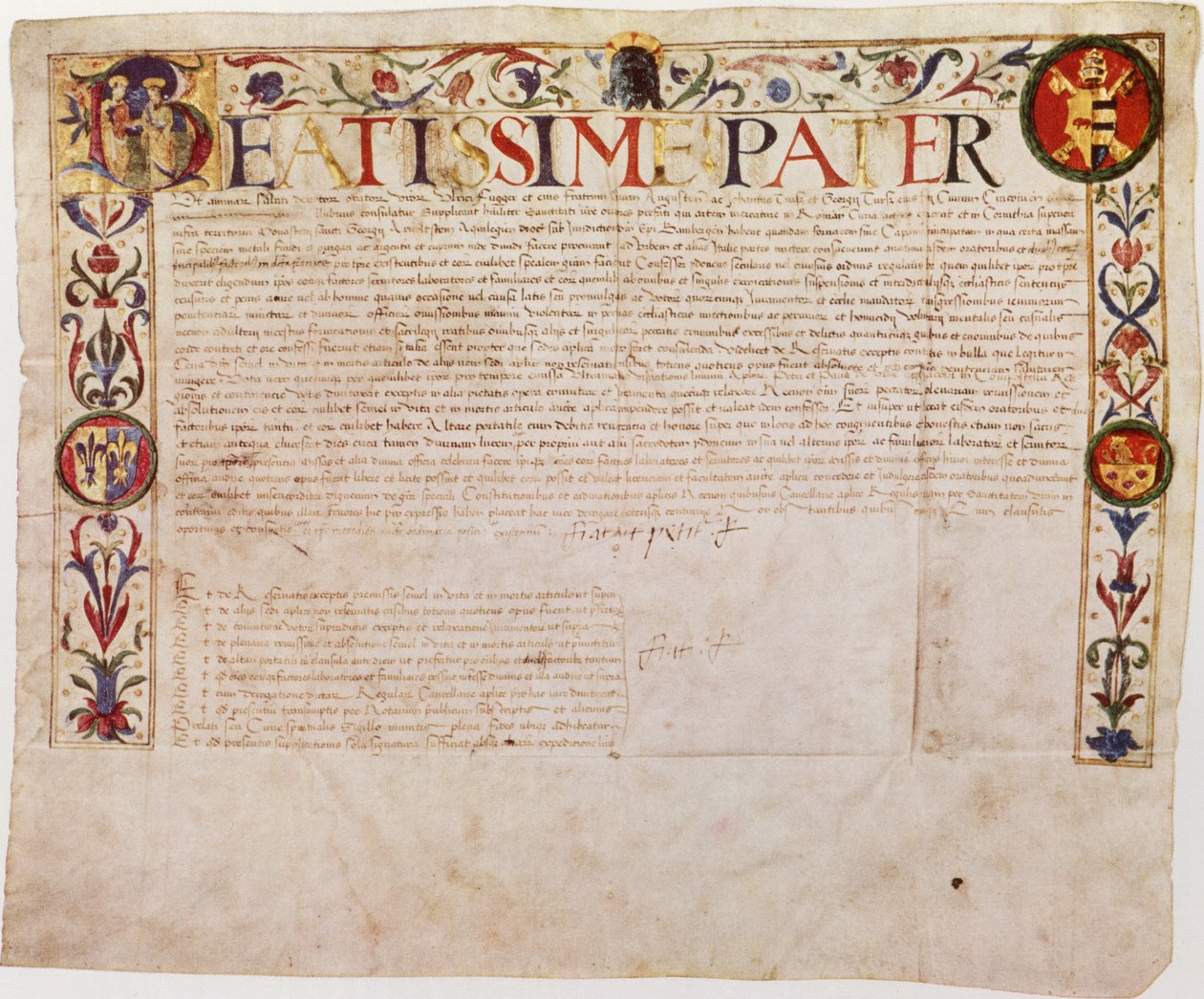 Una petizione della famiglia bancaria tedesca Fugger a Papa Alessandro VI (penna e inchiostro su pergamena) da German School