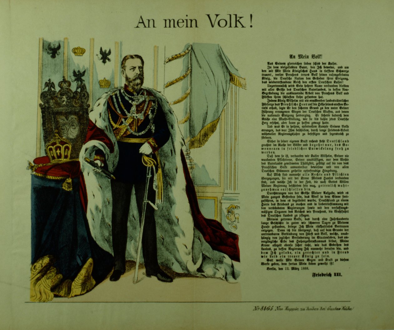 Copia di una dichiarazione di Federico III ai suoi sudditi, 12 marzo 1888 da German School