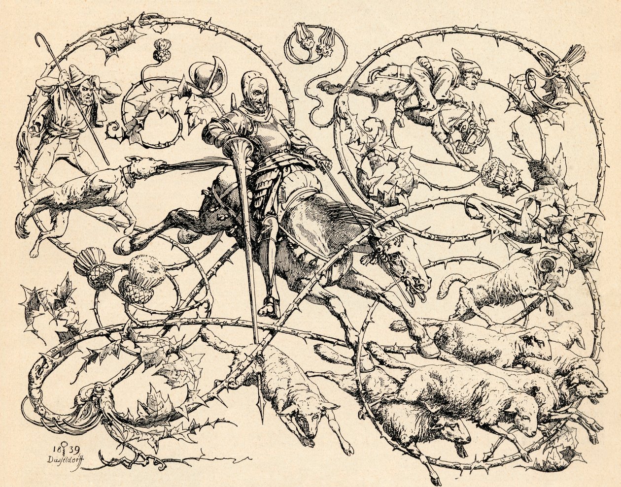 Don Chisciotte che combatte il gregge di pecore, scambiandole per due eserciti, 1839, da 