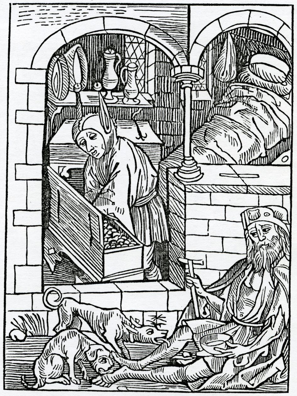 Delle ricchezze improduttive, illustrazione dalla traduzione inglese di Alexander Barclay di 