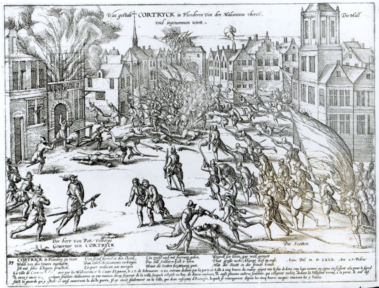 La Battaglia di Courtrai tra i Francesi e i Fiamminghi, 1580 da German School