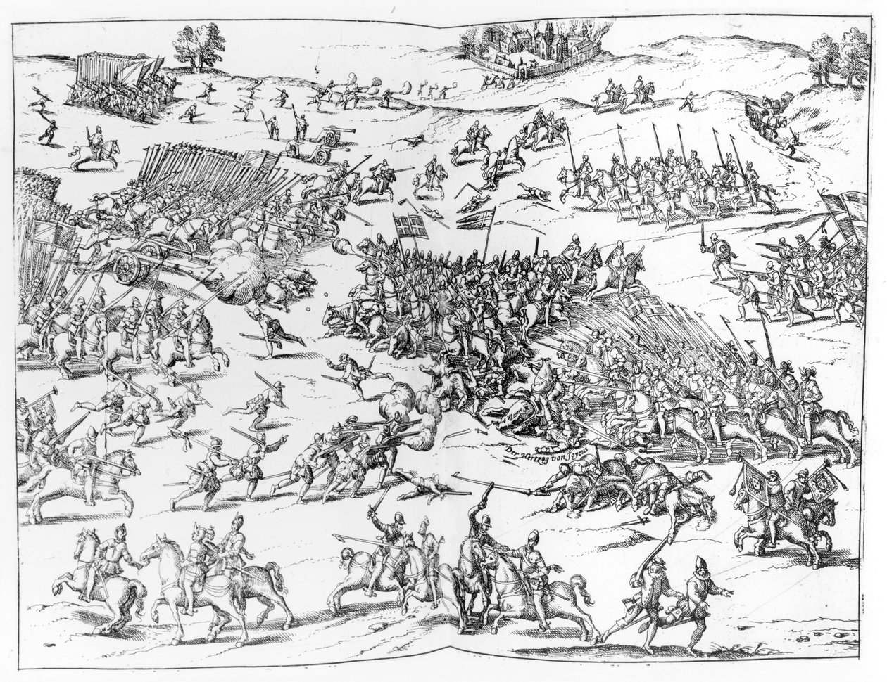 La battaglia di Courtrais tra francesi e fiamminghi nel 1580 da German School