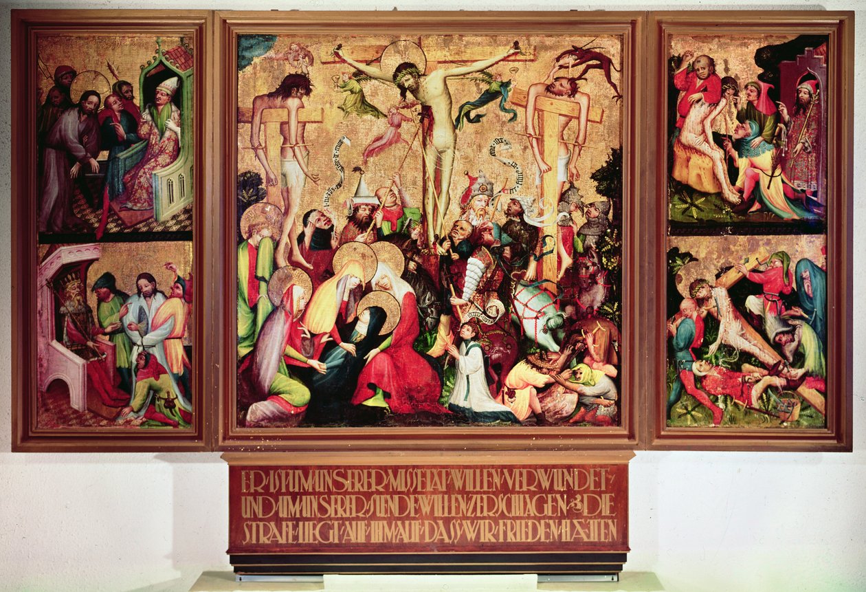 La Crocifissione, trittico con pannelli laterali che raffigurano scene della Passione da German School