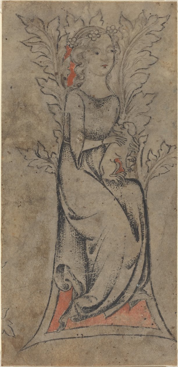 Ragazza seduta con un cane da German 14th Century