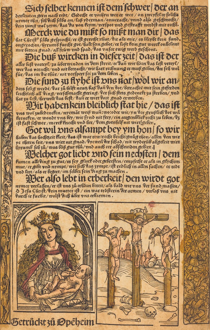 Manifesto con due scene della vita di Cristo e bordi grotteschi da German 15th Century