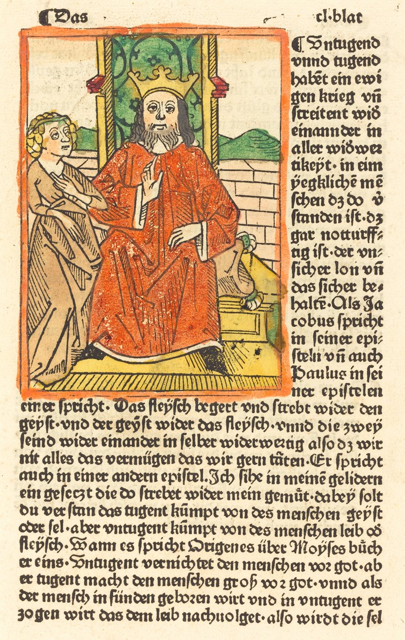 Uomo incoronato su un trono con la Vergine in piedi a sinistra da German 15th Century