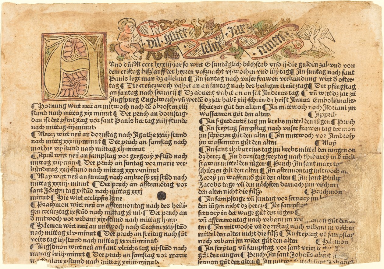 Iniziale A e un augurio di Capodanno da German 15th Century