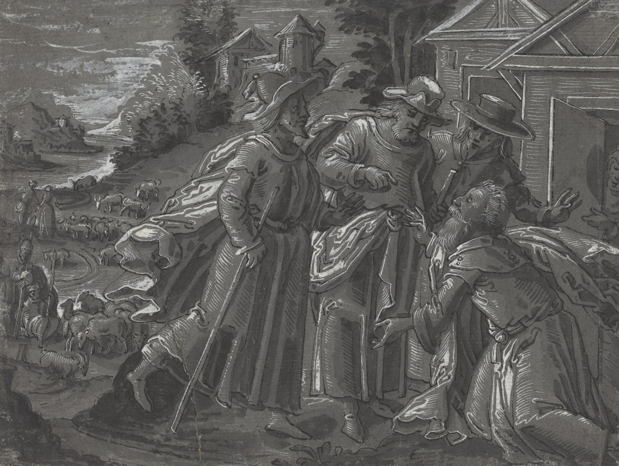 Abramo che Ospita gli Angeli (verso) da German 16th Century