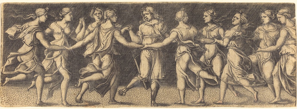 Apollo che danza con le nove Muse da German 16th Century