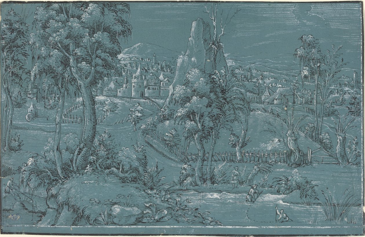 Paesaggio con uomini che pescano da German 16th Century