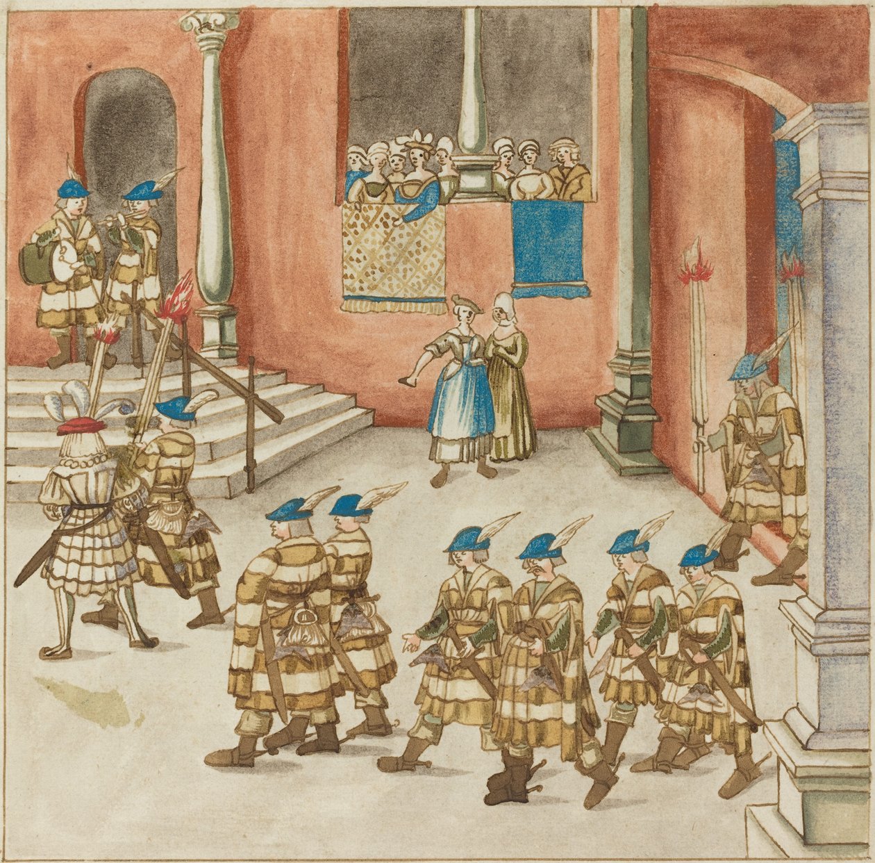 Processione di Cavalieri Vista da Donne su un Balcone da German 16th Century