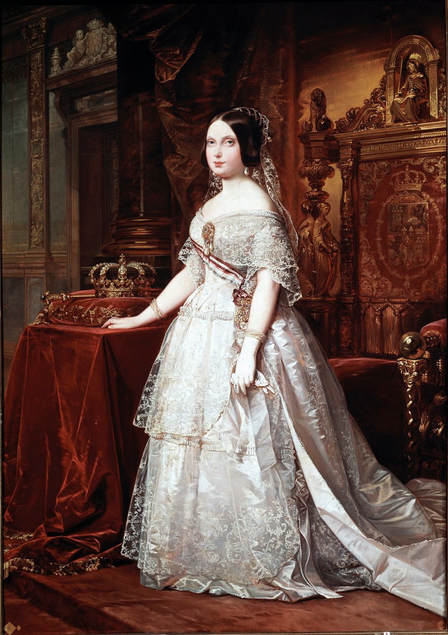 Ritratto della Regina di Spagna Isabella di Borbone II (1830-1904) Dipinto di German Hernandez Amores (1823-1894) da German Hernandez Amores