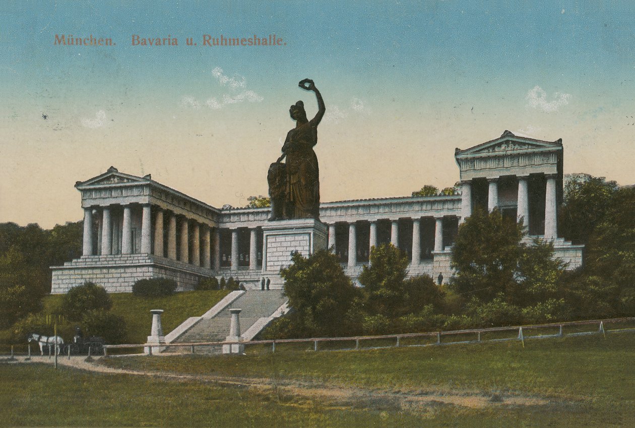 Statua della Baviera e Ruhmeshalle, Monaco. Cartolina inviata nel 1913. da German Photographer