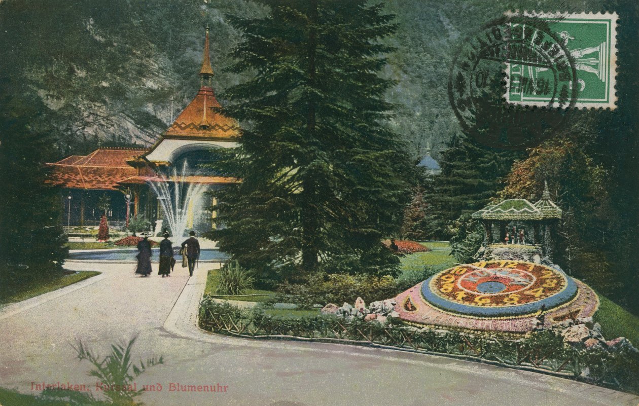 Interlaken, Kursaal e orologio a fiori. Cartolina inviata il 16 agosto 1913. da German Photographer