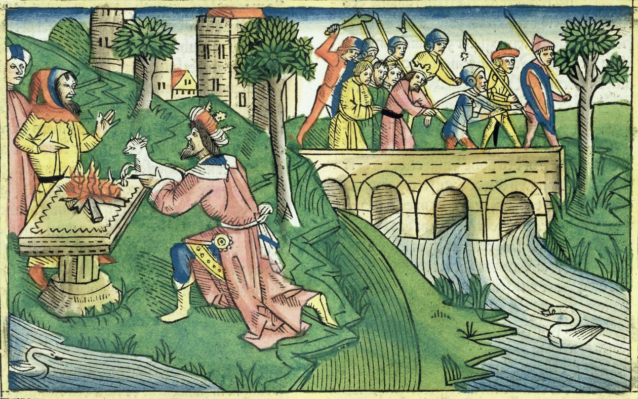 Il popolo di Damasco viene catturato, dalla Bibbia di Norimberga (Biblia Sacra Germanaica) da German School