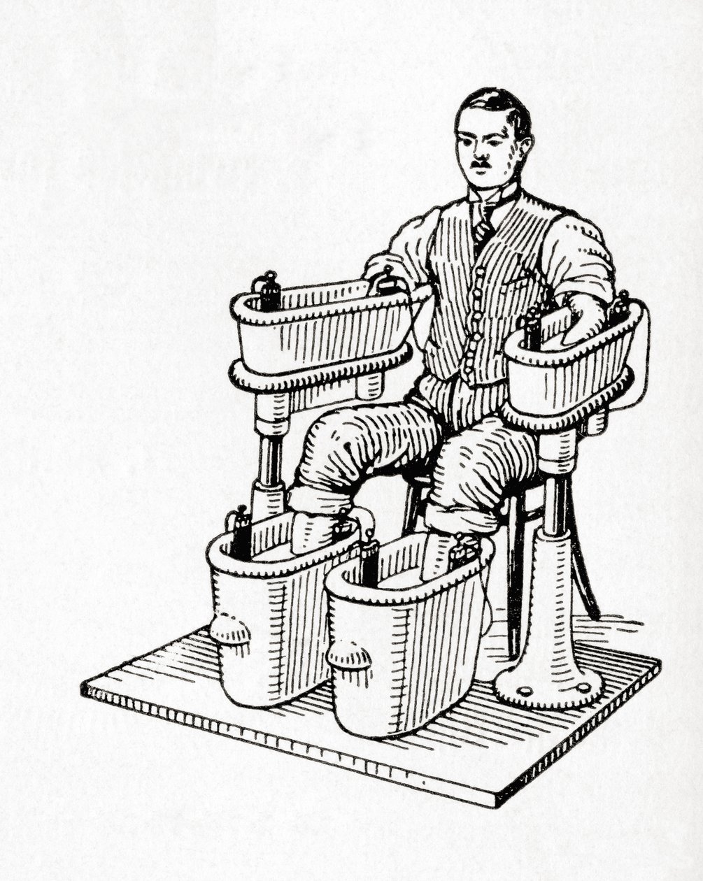 Un bagno galvanico del XIX secolo o bagno a quattro celle di Schnee, da Meyers Lexicon, pub. 1927 (stampa) da German School