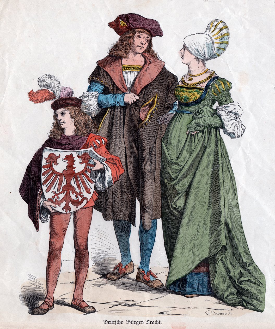 Una famiglia borghese. Costumi tedeschi del XVI secolo dal "Munchener Bilderbogen", Germania, c.1880 da German School