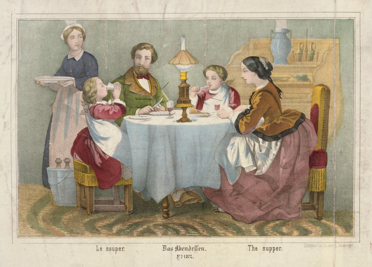 Una famiglia al pasto serale, 1860 da German School
