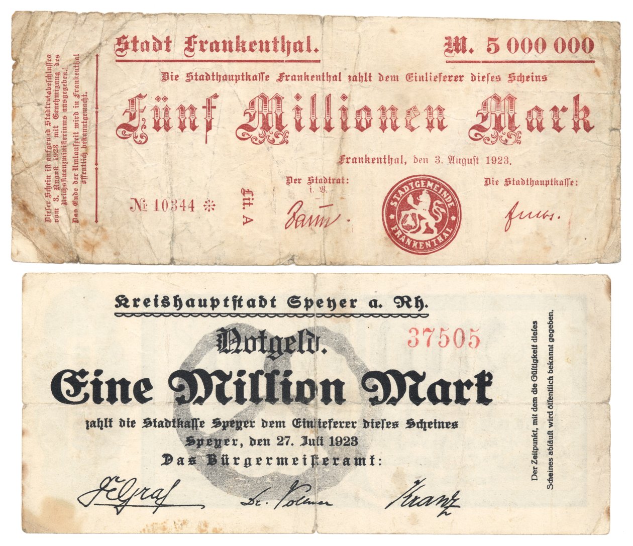 Banconote da cinque milioni e un milione di marchi, 1923 da German School