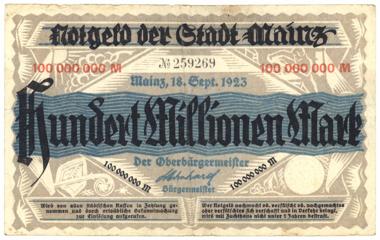 Una banconota da cento milioni di marchi, 1923 da German School