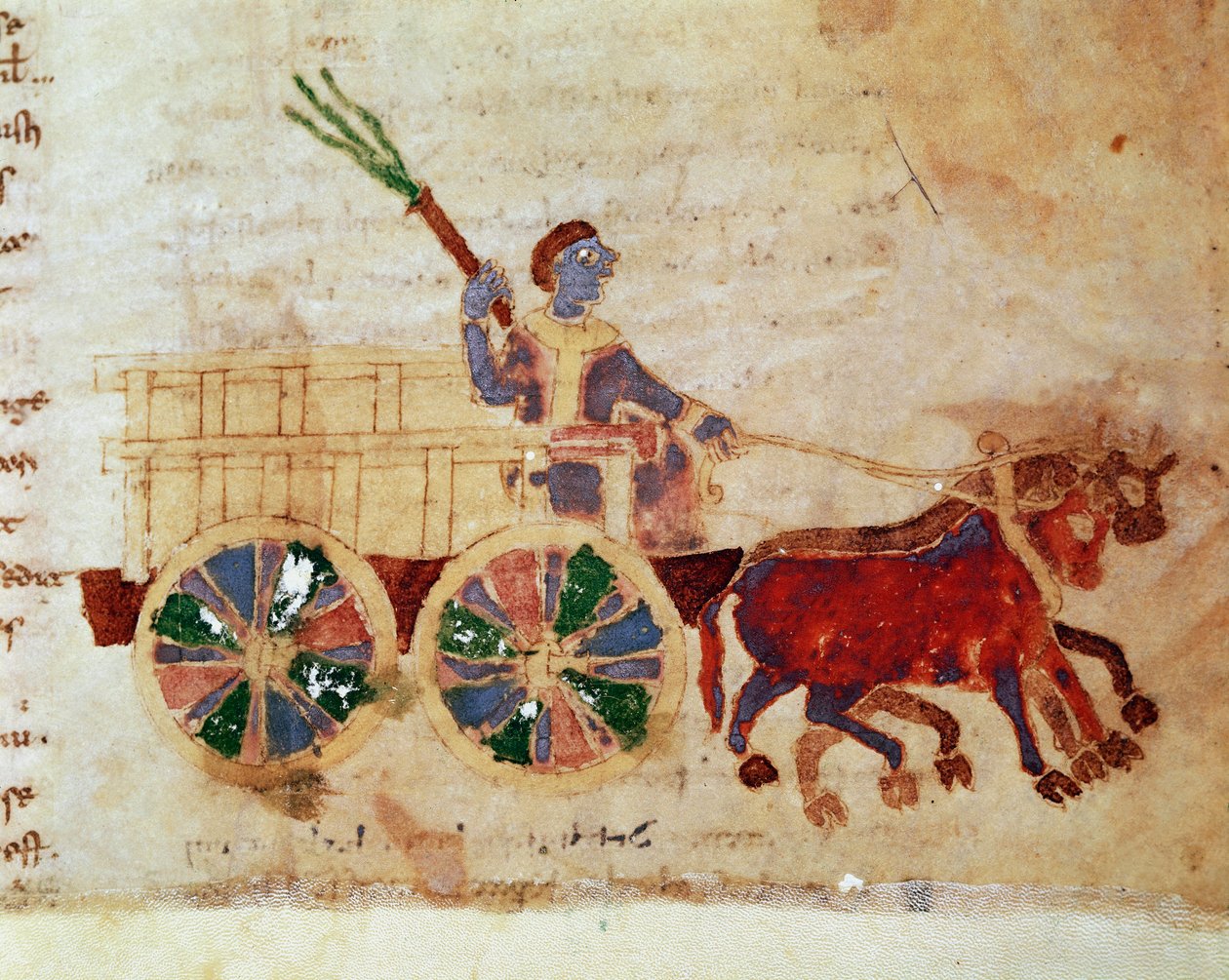 Un contadino su un carro in miniatura dal manoscritto 
