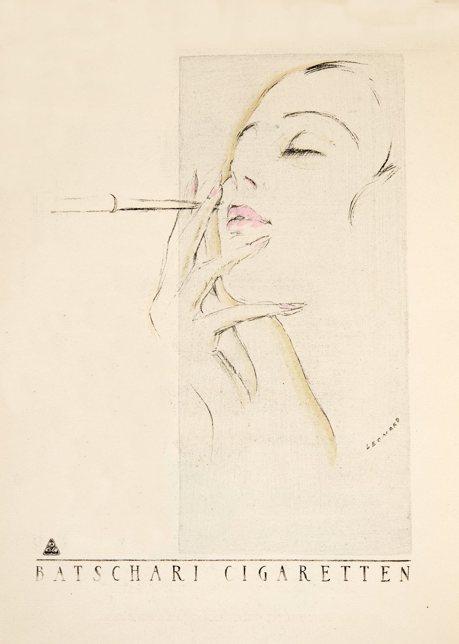 Pubblicità per "Batschari Cigaretten", da Styl, pub.1922 (stampa a pochoir) da German School