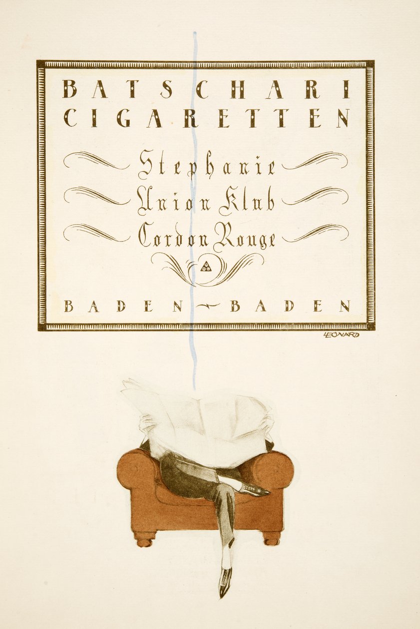 Pubblicità per "Batschari Cigaretten", da Styl, pub.1922 (stampa a pochoir) da German School