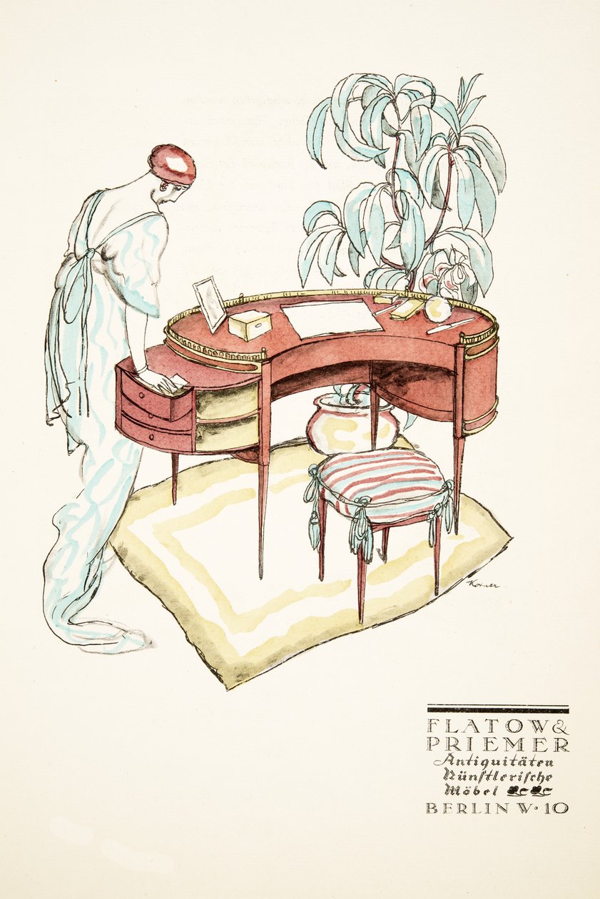 Pubblicità per Flatow  Priemer, Antiquariato, da Styl, pub.1922 (stampa a pochoir) da German School