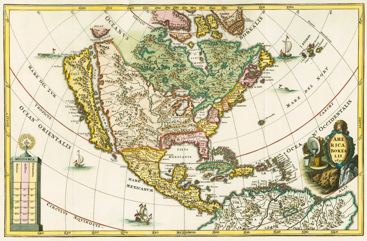 America borealis. Mappa del Nord America che mostra la California come un