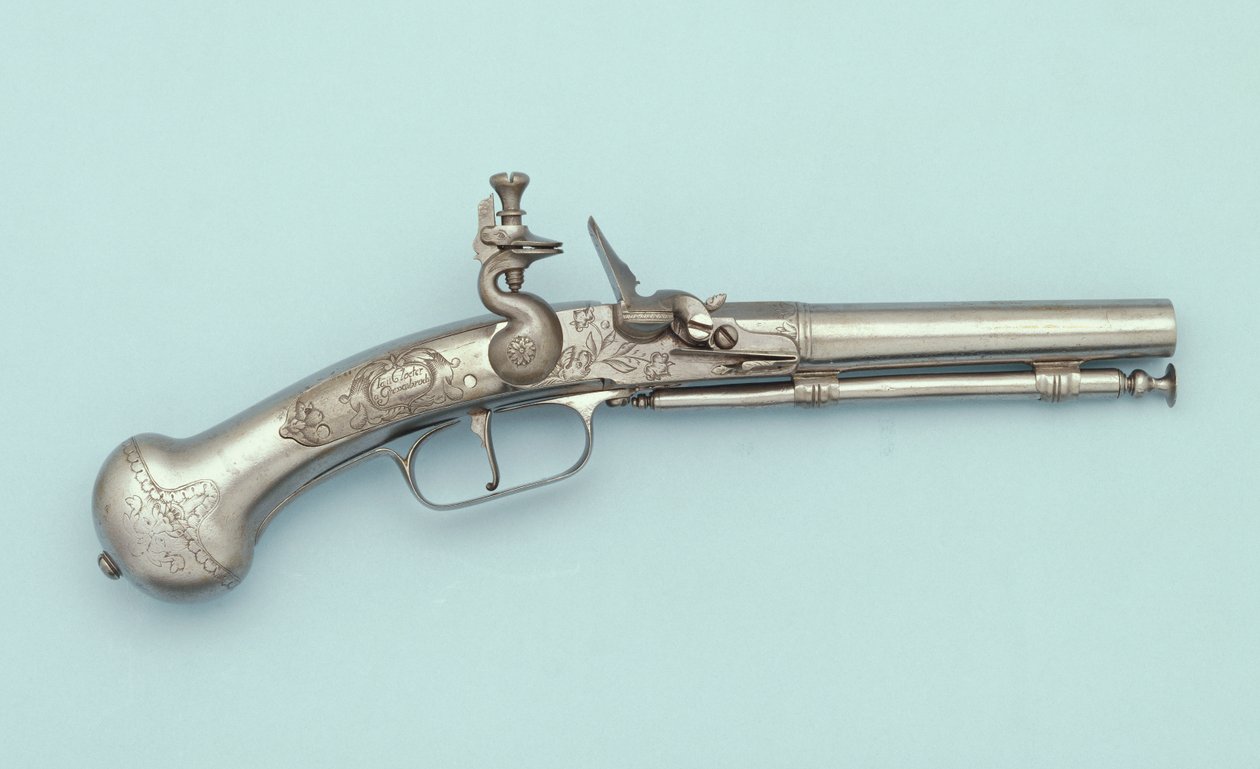Pistola a pietra focaia tutta in acciaio, Jan Cloeter a Grevenbroich, c.1660 da German School