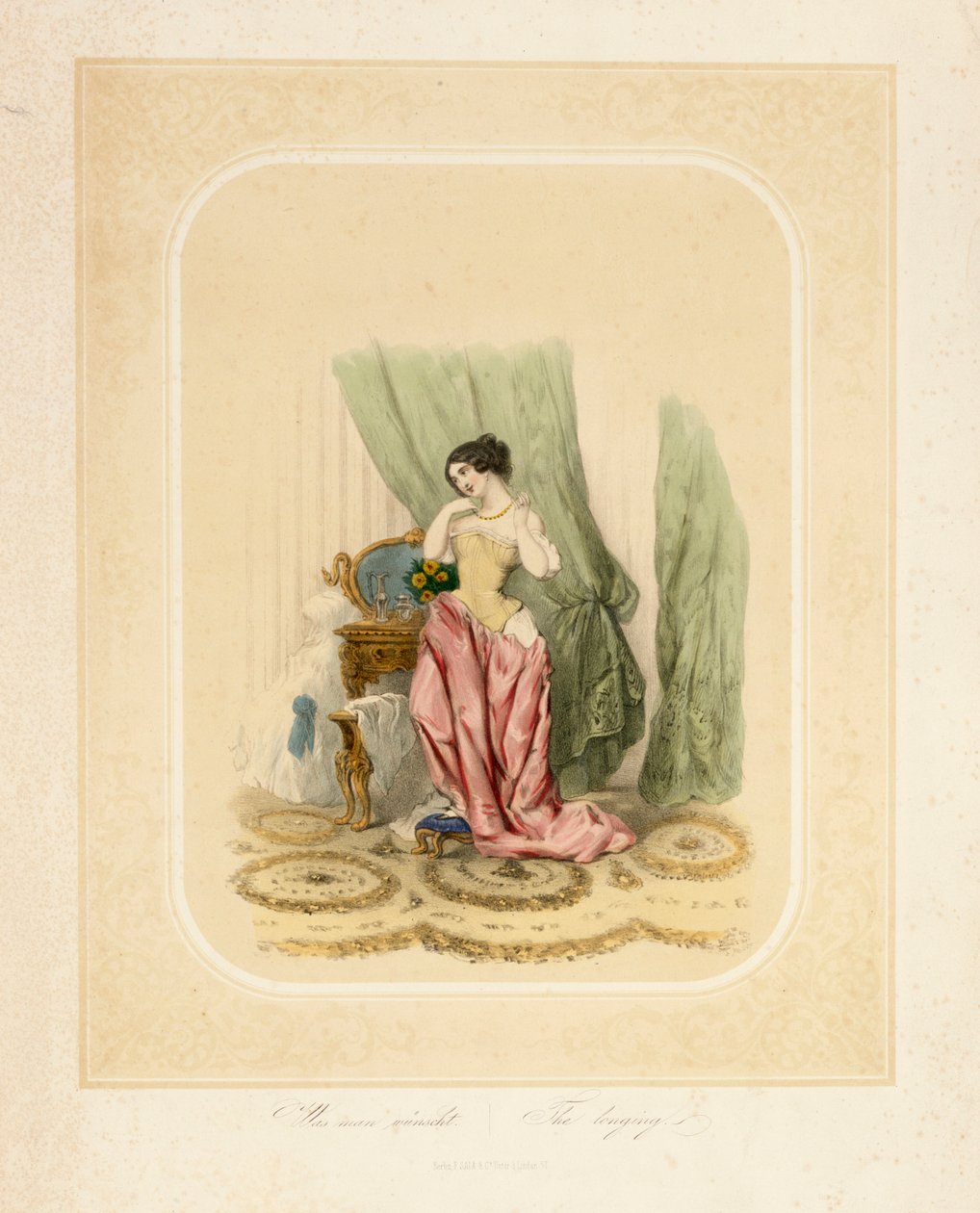 Una signora elegante al suo tavolo da toeletta, stampato da F. Sala & Co, Berlino, c.1850 da German School