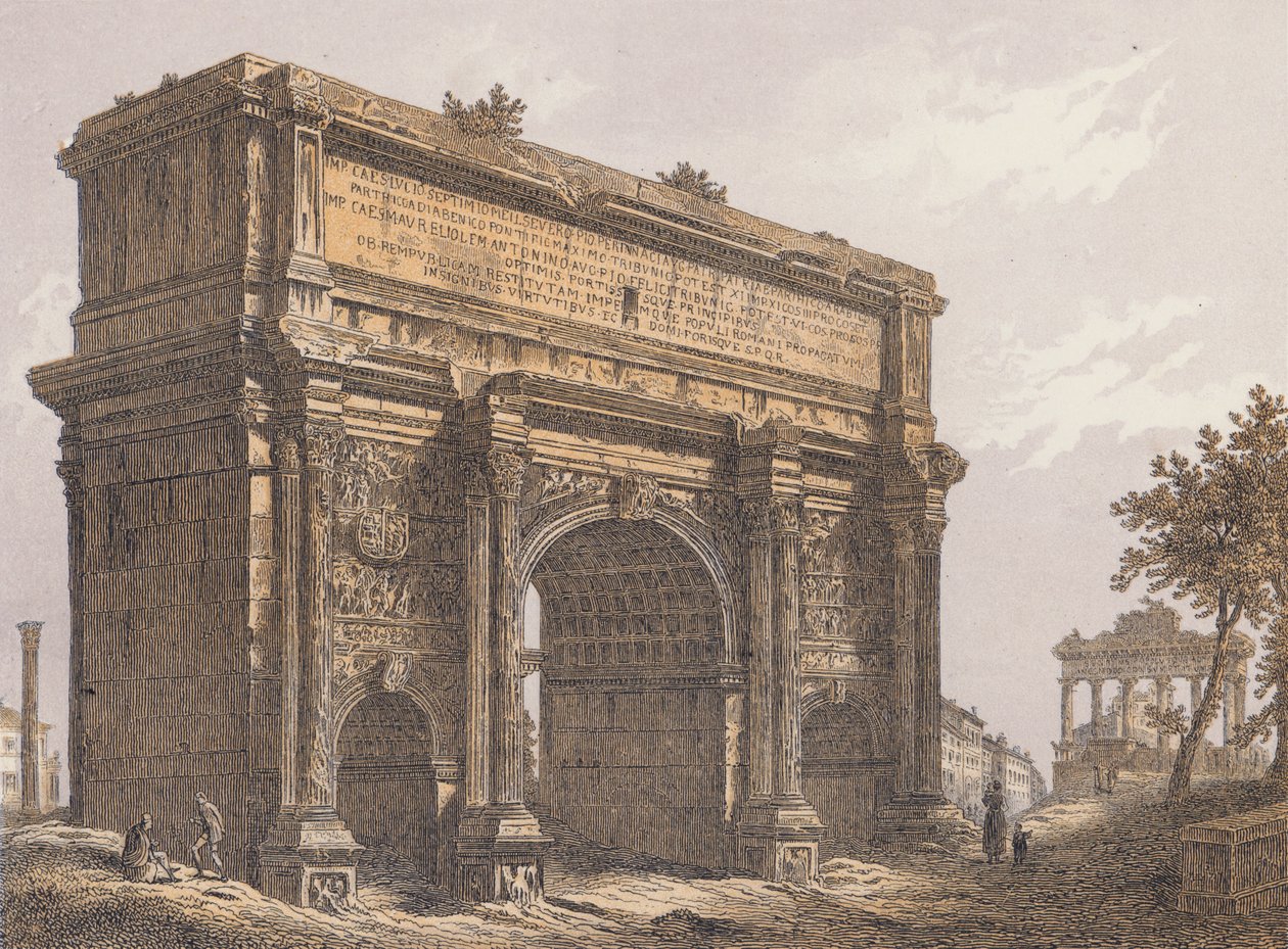 Arco di Settimio Severo, Roma (litografia a colori) da German School