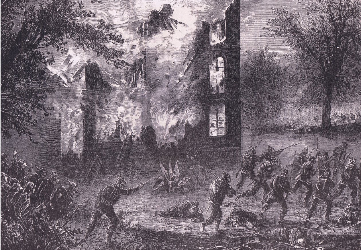 Attacco a una posizione avanzata francese, Cassells History of the War between France and Germany pubblicato da Cassell and Company Limited, c.1890 da German School