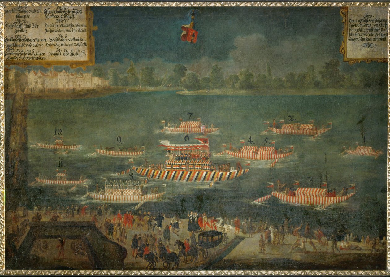 Il barone Kuefstein, ambasciatore imperiale alla corte del Sultano, parte per il suo incarico in barca lungo il Danubio ... da German School