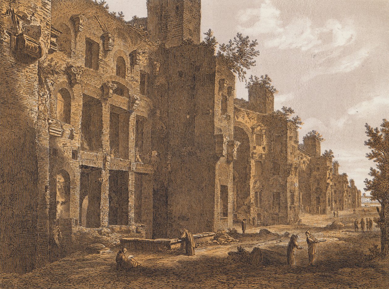 Terme di Diocleziano, Roma (litografia a colori) da German School