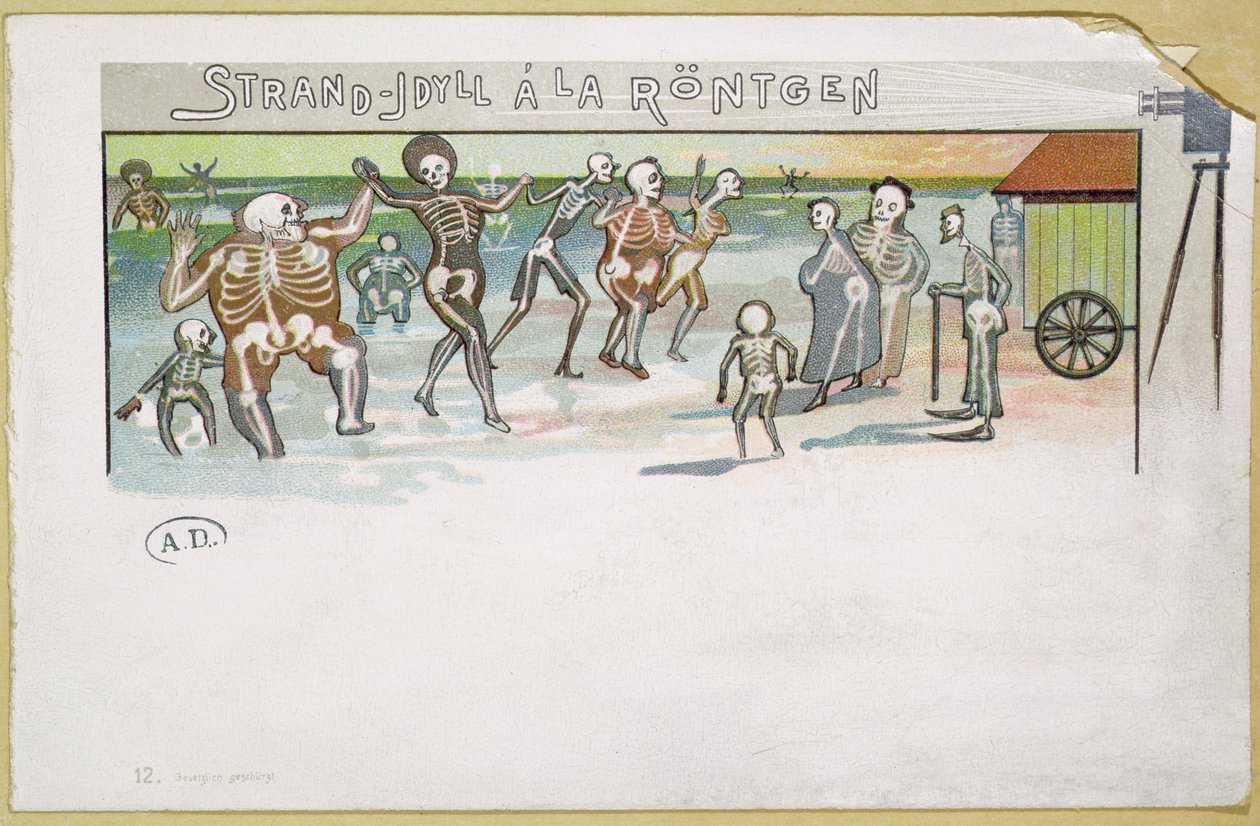 Idillio sulla spiaggia in stile Röntgen, vignetta sui raggi X, c.1896-99 da German School