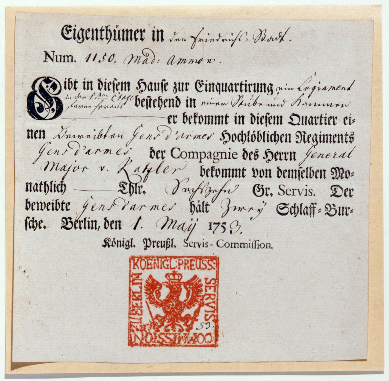 Buono di alloggio, 1759 da German School