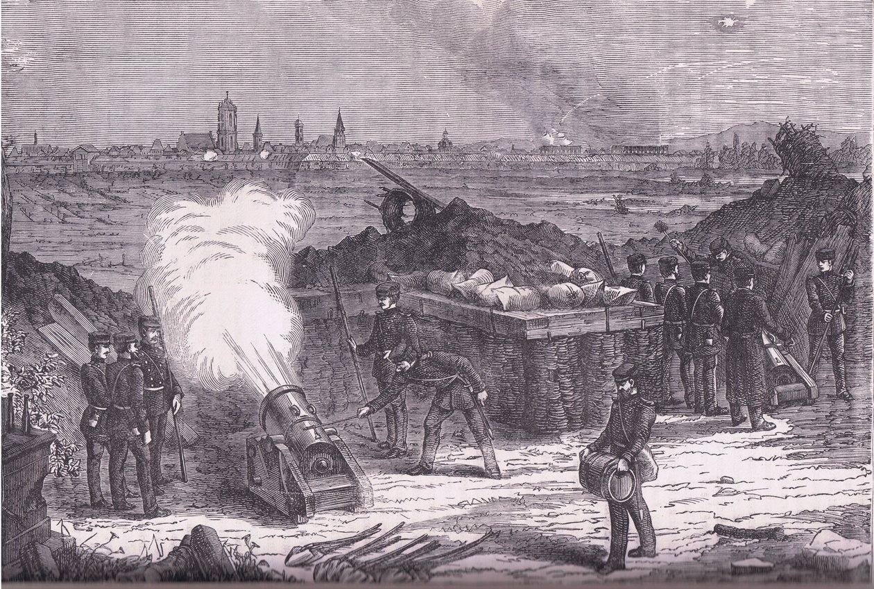 Bombardamento di Schelestadt, Cassells History of the War between France and Germany pubblicato da Cassell and Company Limited, c.1890 (litografia) da German School
