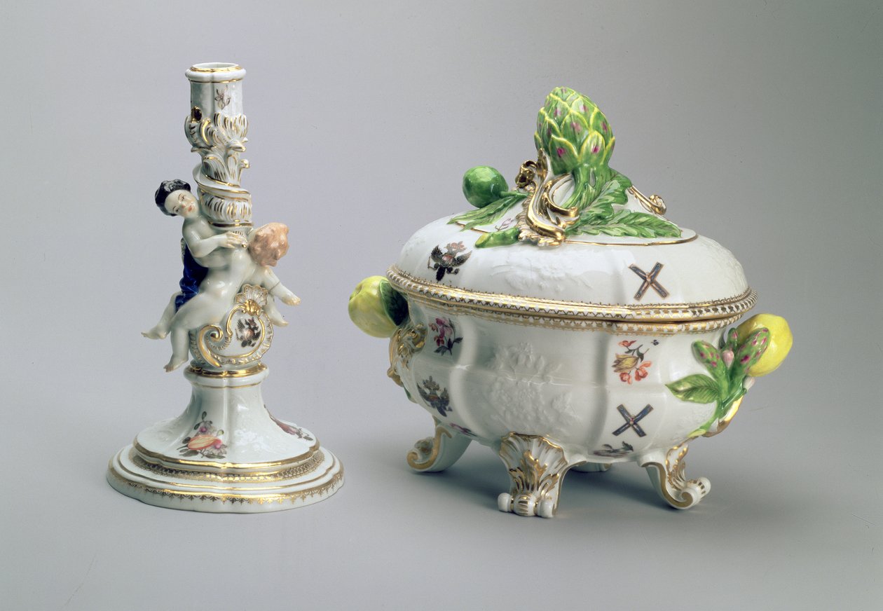 Candeliere e ciotola coperta dal St. Andrew Service, Meissen, 1744-5 da German School
