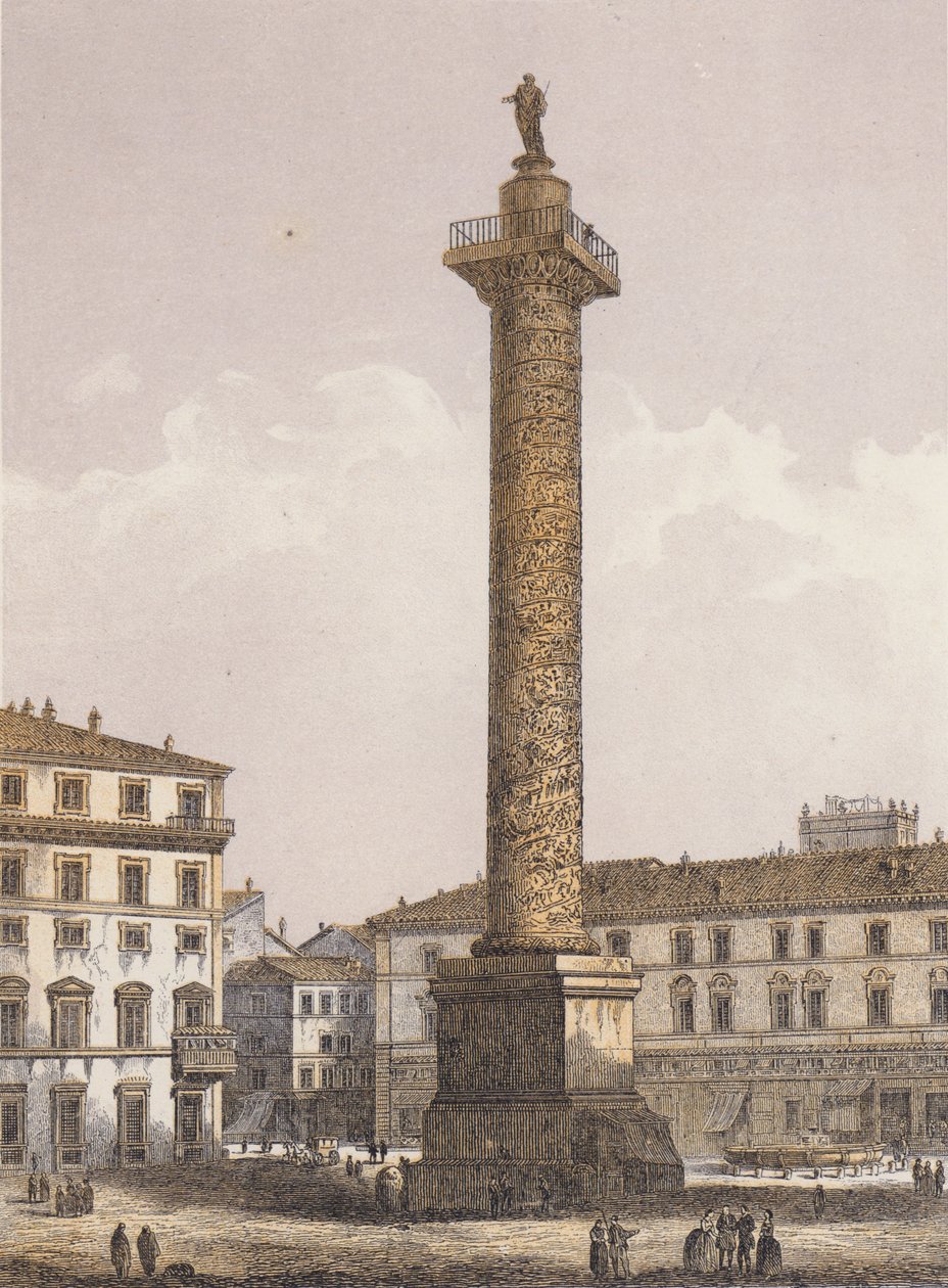 Colonna di Marco Aurelio, Roma (litografia a colori) da German School