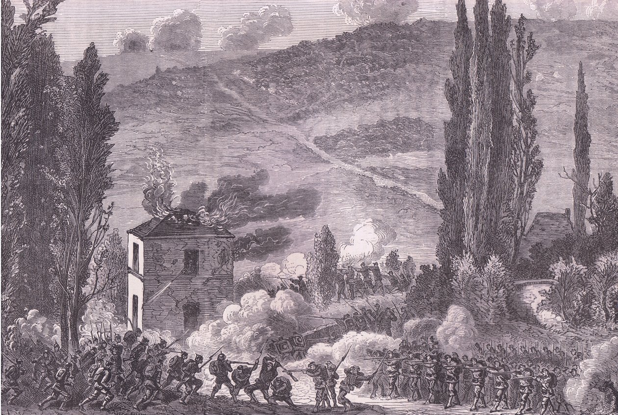 Combattimento a Chatillon, Cassells History of the War between France and Germany pubblicato da Cassell and Company Limited, c.1890 (litografia) da German School