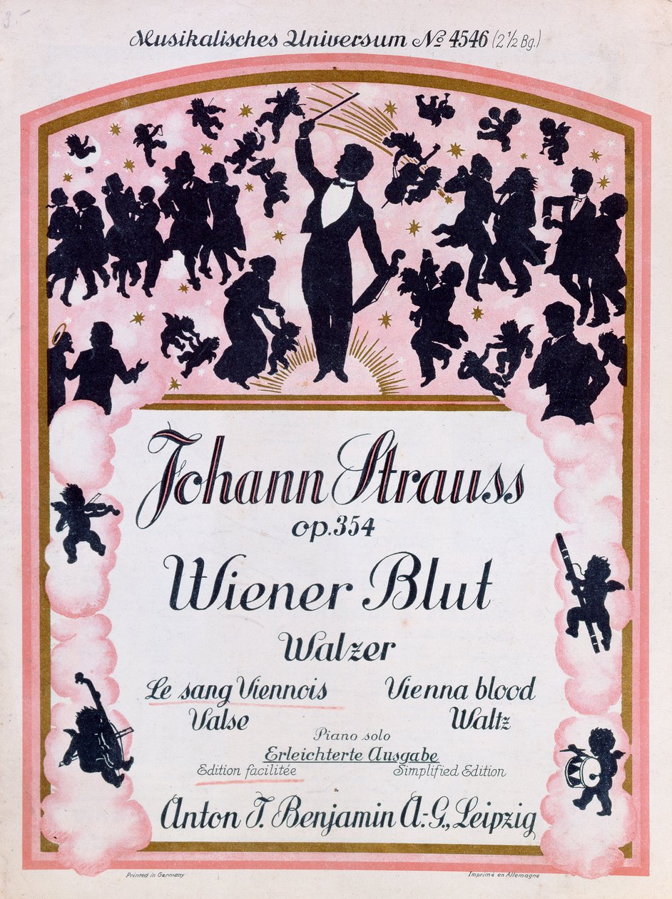 Copertina dello spartito del famoso valzer Wiener Blut op.354 di Johann Strauss II, 1930 da German School