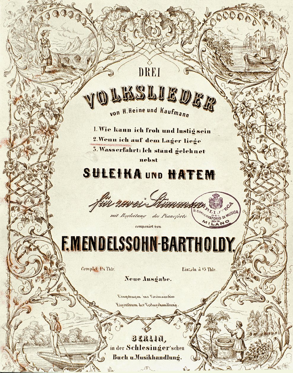 Copertina della partitura per Drei Volkslieder di Felix Mendelssohn da German School